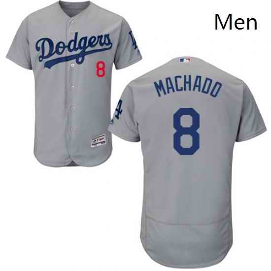 Mens Majestic Los Angeles Dodgers 8 Manny Machado Gray Alternate Flex Base Authentic Collection MLB Jersey
